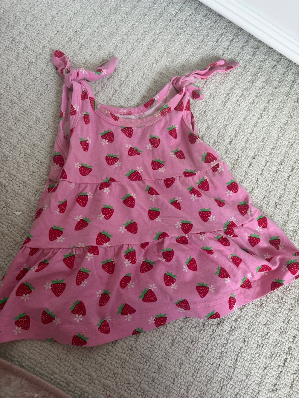 Florence Eiseman Pink Strawberry Print Tiered Sundress